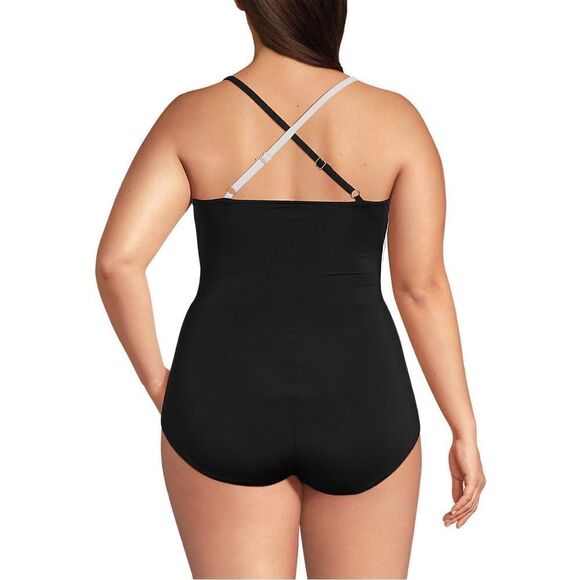 Land's End slender 1 piece swimsuit pleated X back soft swimsuit black white Var - Picture 8 of 10